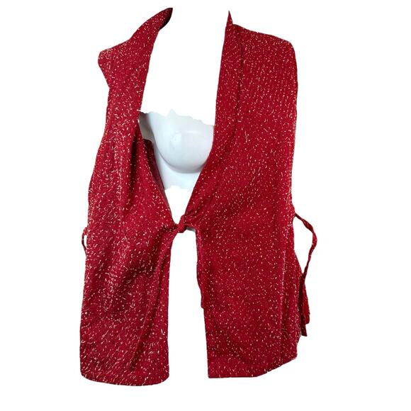 Asiatica Kansas City Red & White Textured String Wrap Art to Wear Vest sz S/M - Picture 5 of 7